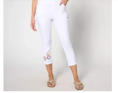 Quacker Factory DreamJeannes Short Embroidered Crop Pant - White - 2X - Image 1 of 3