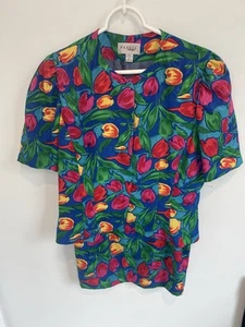 Vintage Papell Boutique Blumen Tulpe Rock Anzug Set Sommer Chic Gr. 10 Midirock - Bild 1 von 12