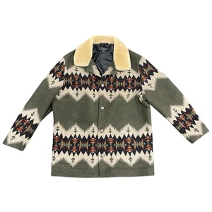 Pendleton XXL Wool Blanket Green Southwestern Aztec Patterned Sanora Jacket Coat - Picture 1 of 11