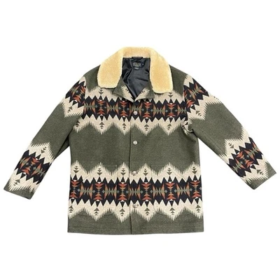 Pendleton XXL Wool Blanket Green Southwestern Aztec Patterned Sanora Jacket Coat - Image 1 of 4