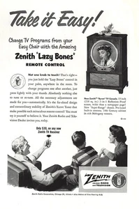 1951 Zenith: TV Programme Lazy Bones Fernbedienung Vintage Printwerbung - Bild 1 von 1