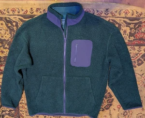 Chaqueta Outdoor Voices Pequeña Lana Vellón Cremallera Completa Sherpa Bolsillo Cálida Informal Verde - Imagen 1 de 11