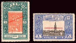 Tánger - 2 valores 10 cts. + 1 Pta. "FET - Falange Española - Correspondencia.." - Imagen 1 de 1