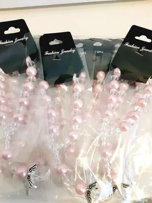 12 PULSERA BAUTISMO ROSARIO BAUTIZO RECUERDOS 1RA COMUNIÓN ÁNGEL ENCANTO ROSA CLARO Foto 1 de 4