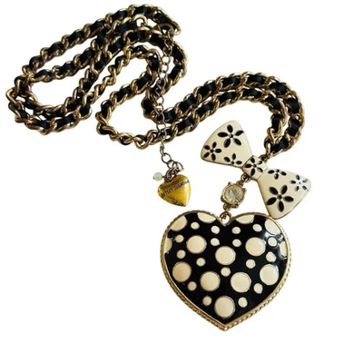 Betsey Johnson BJ бант сердце горошек ожерелье подпись заявление эмаль золото 31» - Изображение 1 из 4