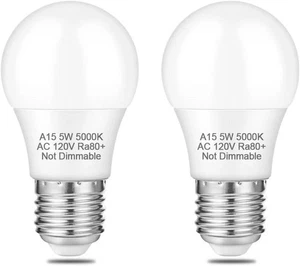 NETEHA 2 Pack A15 5W 120V E26 Base LED Refrigerator 2 Pack, 5000k Daylight - Picture 1 of 1