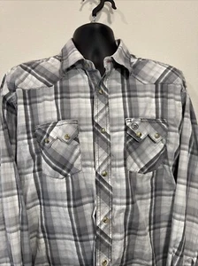 VTG Wrangler American Cowboys Shirt Men's XLT Grey Plaid Pearl Snap - Picture 1 of 12