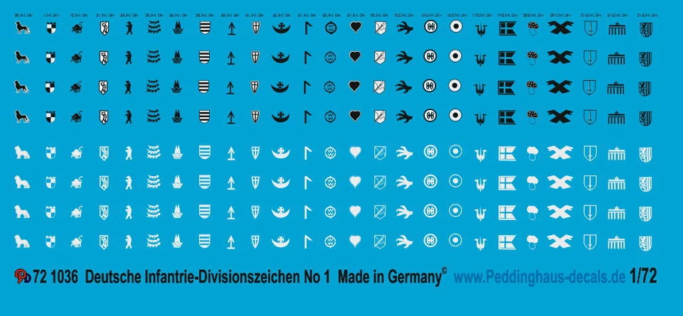 Peddinghaus-Decals 1/72 1036 Tedesco Infantrie Segno di Divisione No 1 - Immagine 1 di 1