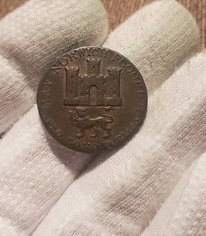 1792 Half Penny Conder Token Norwich Lion Castle Shield D & H 16 Colonial Coin Cover