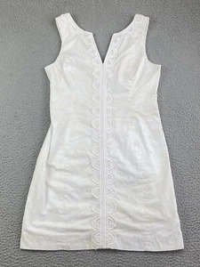 Lilly Pulitzer Dress Womens 6 White Printed Janice Shift Sleeveless Beaded EXC - Picture 1 of 18