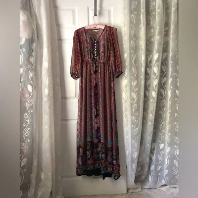 Love 21 Elegante Maxi Vestido Multicolor Boho Bohemio Mujer Talla S Foto 1 de 4