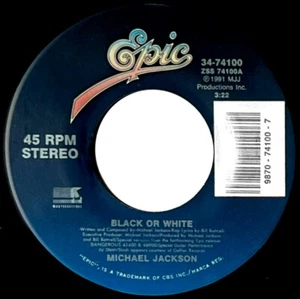 JACKSON M *VG* "BLACK WHITE" 1991 US STOCK 45 ERRONEOUSLY STATES SLASH ON GUITAR - Picture 1 of 2