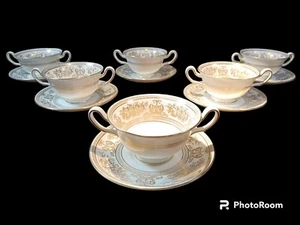 WEDGWOOD England GOLD COLUMBIA - 6 edle Suppentassen mit Untertassen - Picture 1 of 5