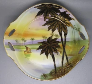 Vintage Nippon 7" Handled Dish with Gold Palm Trees - Picture 1 of 2