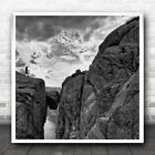Black And White Norway Landscape Mountain Silhouette Rift Walk Square Art Print