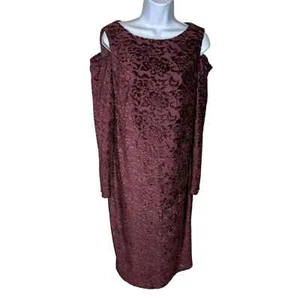 Maggy London Damenkleid burgunderrot schulterfrei Burnout Samt Blumen Größe 14 - Bild 1 von 5