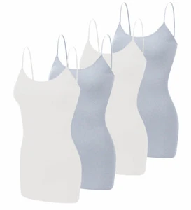 [4 pack] Women Long Camisole Tank Tops Cotton Basic Cami Tops W/ Straps S ~ 3XL - Picture 1 of 74