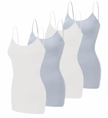 [Paquete de 4] Camisola Larga Camisola Camisetas sin Mangas Algodón Básicas Cami Prendas para el torso con Correas S ~ 3XL Foto 1 de 4