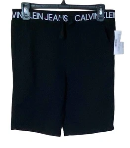 NWT YOUTH KIDS CALVIN KLEIN JEANS BLACK FLEECE LOGO SHORTS SZ M (10-12) - Picture 1 of 4