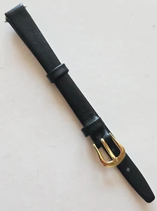 Correa de reloj de cuero genuino negro de 10 mm/largo - (hebilla dorada/con pasadores) - Imagen 1 de 3
