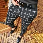 Men Slim Fit Plaid Printed Checkered Pants Stretch Casual Work Business Trousers