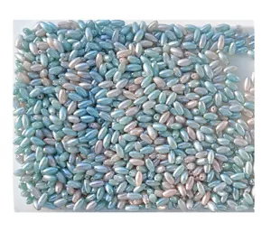 Oyster & Blue Two Tone Shiny Beads 8mm x 4mm Spacer Rice Oval Craft Bead 50g - Picture 1 of 8