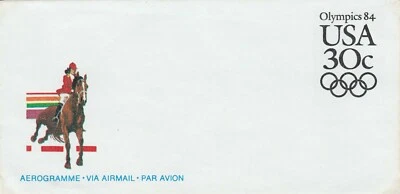 USPS 1984 US AEROGRAMME Cover - Olympics, Equestrian, Air Mail C4 folded - Image 1 of 2