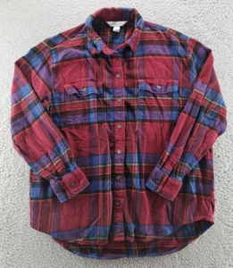 Old Navy Boyfriend Flanellhemd Damen mittel rot blau kariert Tartan Baumwolle Wandern - Bild 1 von 11