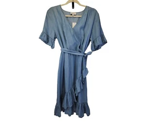 Neu mit Etikett Linea Donna Denim Faux Wickelkleid Damengröße 8 blau Kurzarm - Bild 1 von 8