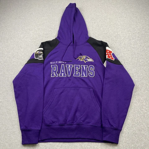 Baltimore Ravens Hoodie Mens Medium Purple AFC and Helmet Patch NFL Embroidered Cover