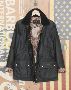 £229 Womens Barbour Retail Hope Beadnell navy wax jacket UK 10 US 6 EU 36 floral - Picture 1 of 8