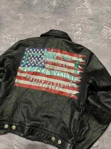 Chaqueta de motociclista vintage informal de cuero negra con bandera de Estados Unidos para mujer talla S - Imagen 1 de 11