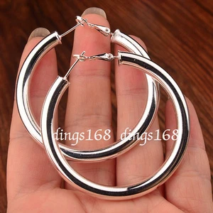 Klassische runde Damen-Creolen 925 Sterlingsilber 2 Zoll H6 - Bild 1 von 1