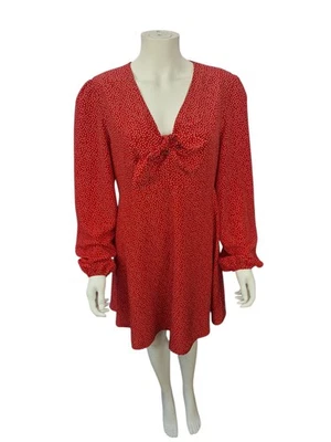 Vestido Guess Rojo Blanco Estampado de Lunares Manga Larga Fluido Corbata Frontal Puños Acanalados Talla 12 Foto 1 de 4