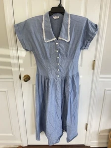 Vintage 1980's Dress by Natalie Size 9/10 Eyelet Collar 100%cotton USA Made - Picture 1 of 9