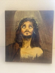 Vintage “Jesus Christ” Handmade Painting On Wood 11”x10” - Picture 1 of 8