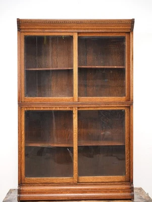 古董两节滑动玻璃橡木丹纳大律师书柜 — 第 1/4 张图片