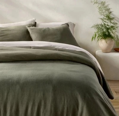 Full/Queen Heavyweight Linen Blend Comforter and Sham Set Olive Green - Casaluna - Image 1 of 4