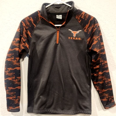 Texas Longhorns Youth Small (8-10) Colosseum 1/4 Zip Pullover – Gray/Orange Camo - Image 1 of 4
