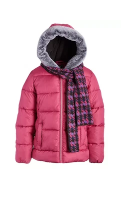 NWT Rothschild Big Girls Quilted Puffer Jacket with Faux Fur & Scarf - 14 - Image 1 of 4
