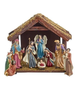 Nativity Set With Wooden Stable, 8-Pieces N1032 w - Picture 1 of 1