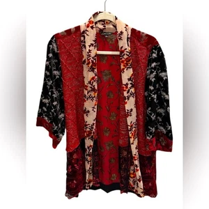 JOHN MARK Burgunder Blumen Pullover Samt Spitze Burnout Kimono Shrug Größe Large - Bild 1 von 3