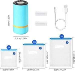 Portable Mini Vacuum Sealer w/10PCS Reusable Food Storage Zipper Sous Vide Bags - Picture 1 of 9