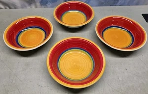 🔥 4 Royal Norfolk MAMBO Bright Primary Striped 7 3/4" Soup Bowl EUC - Picture 1 of 12