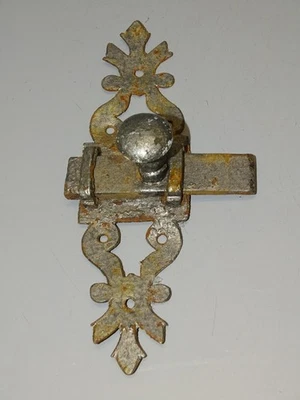 -ANCIEN LOQUET FER FORGE TARGETTE VERROU DE PORTE SERRURE COLLECTION   D - Photo 1/4