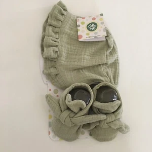NEW Little Me Bonnet & Booties (0-6M) Green with Bows - Picture 1 of 6