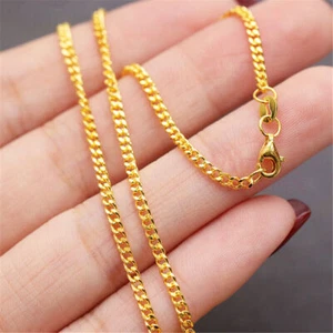 Pure Solid Gold Chain 999 24K Yellow Gold Necklace 1.2/1.6mm Women Curb Chain - Picture 1 of 7
