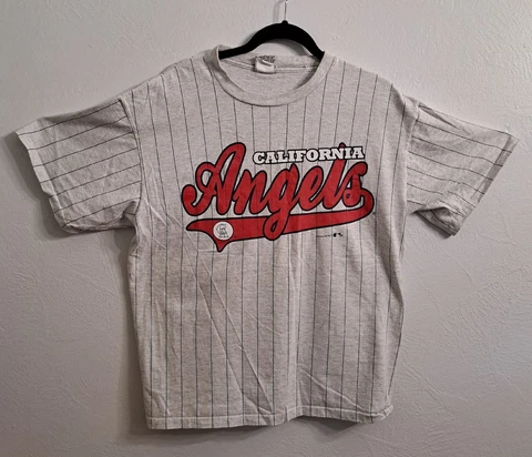 Vintage California Anaheim Angels Pinstripe MLB Baseball T shirt By Nutmeg Cover