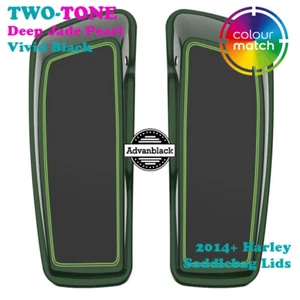 Deep Jade Pearl & Vivid Black 2-Tone Saddlebag Lids For 14+ Harley Street - Picture 1 of 3