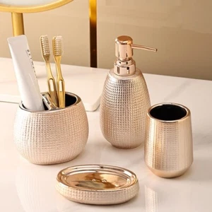 LUJO Juego de Baño de Cerámica Enchapado en Oro Rosa de 4 Piezas - Imagen 1 de 5